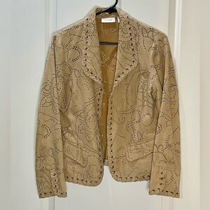 Chico's Beige Faux Suede Jacket with Laser Cut Design Western Cowgirl Size S